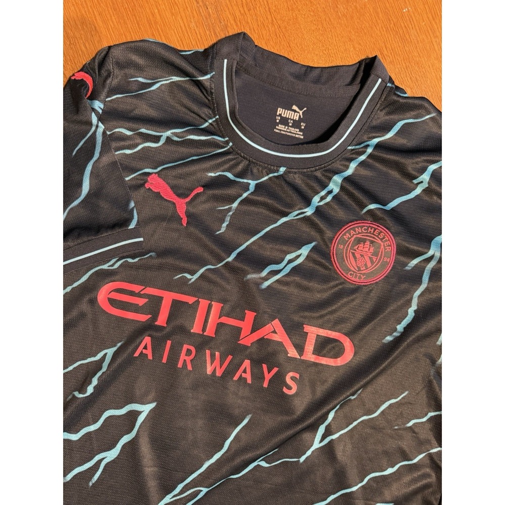 Puma Manchester City Jersey Mens Medium Black Pink Etihad Soccer Shirt #4